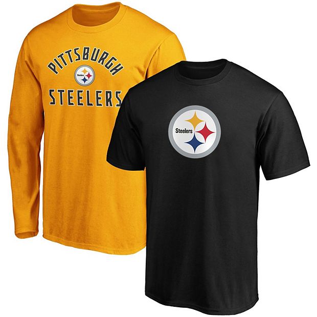 Women's Pittsburgh Steelers Junk Food Gold Big Logo Long Sleeve T