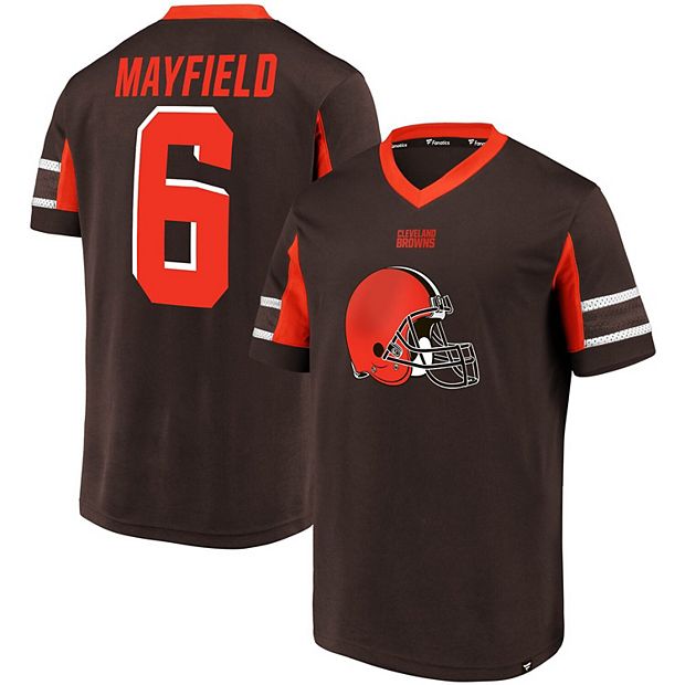 Women's Fanatics Branded Baker Mayfield Brown Cleveland Browns Player Icon Name & Number V-Neck T-Shirt