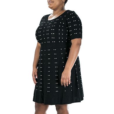 Plus Size Nina Leonard Jacquard A-Line Sweater Dress