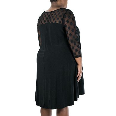 Plus Size Nina Leonard Dot-Mesh Yoke Swing Dress