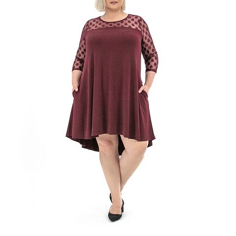 Женские платья Nina Leonard Plus Size Nina Leonard Dot-Mesh Yoke Swing Dress