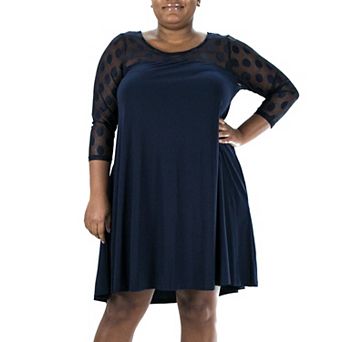 Plus Size Nina Leonard Dot-Mesh Yoke Swing Dress