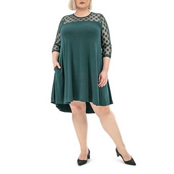 Plus Size Nina Leonard Dot-Mesh Yoke Swing Dress
