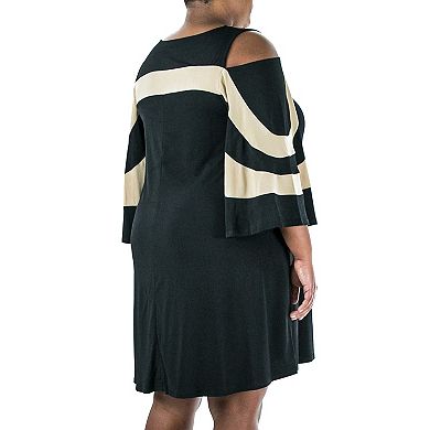 Plus Size Nina Leonard Cold-Shoulder Colorblock Sheath Dress