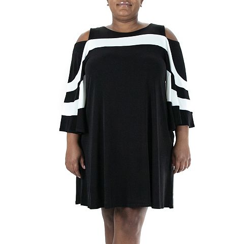 Женские платья Nina Leonard Plus Size Nina Leonard Cold-Shoulder Colorblock Sheath Dress