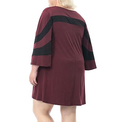 Plus Size Nina Leonard Wave Color Block Dress
