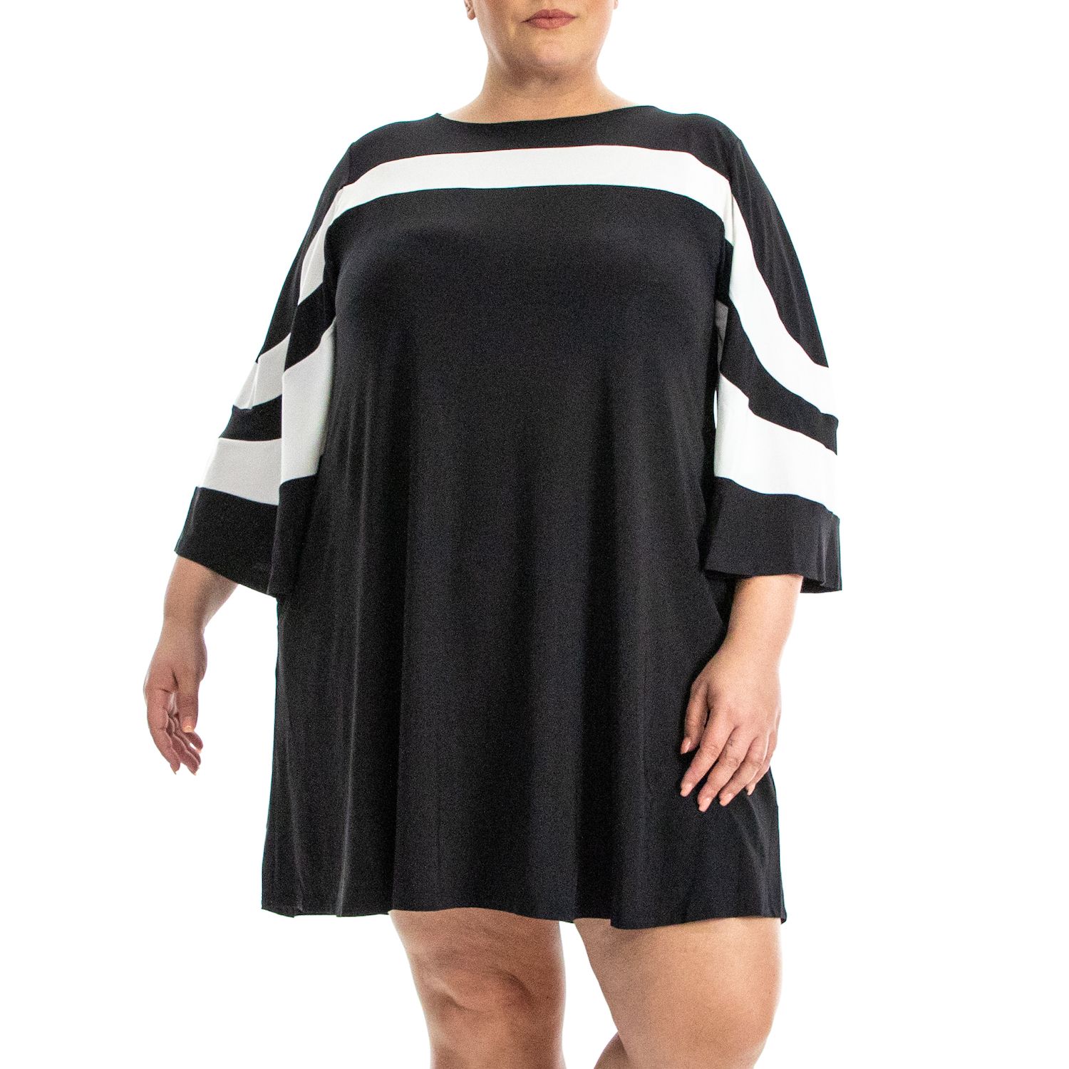 Женские платья Plus Size Nina Leonard Wave Color Block, цвет: Чёрная слоновая кость — фото 1