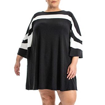 Plus Size Nina Leonard Wave Color Block Dress