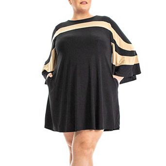 Plus Size Nina Leonard Wave Color Block Dress