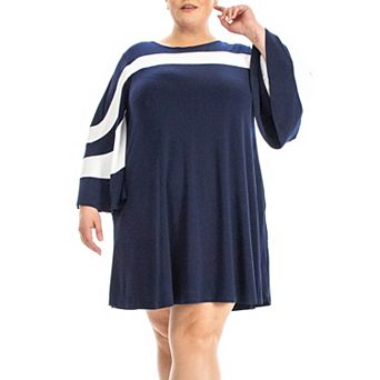 Plus Size Nina Leonard Wave Color Block Dress