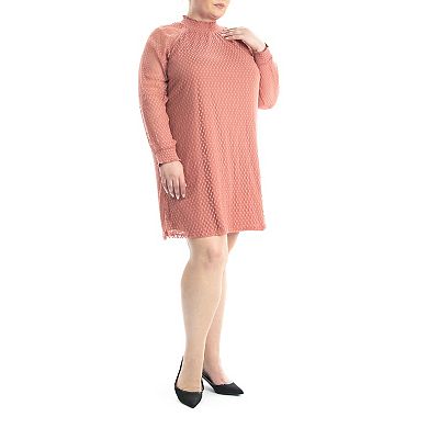 Plus Size Nina Leonard Shirred Mock Neck Dress