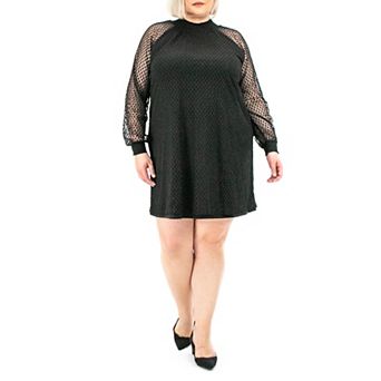 Plus Size Nina Leonard Shirred Mock Neck Dress