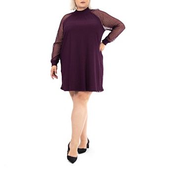 Plus Size Nina Leonard Shirred Mock Neck Dress