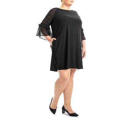 Plus Size Nina Leonard Shirred Chiffon Dress