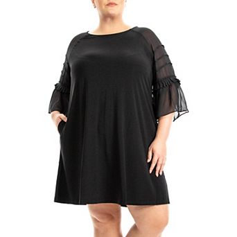 Plus Size Nina Leonard Shirred Chiffon Dress