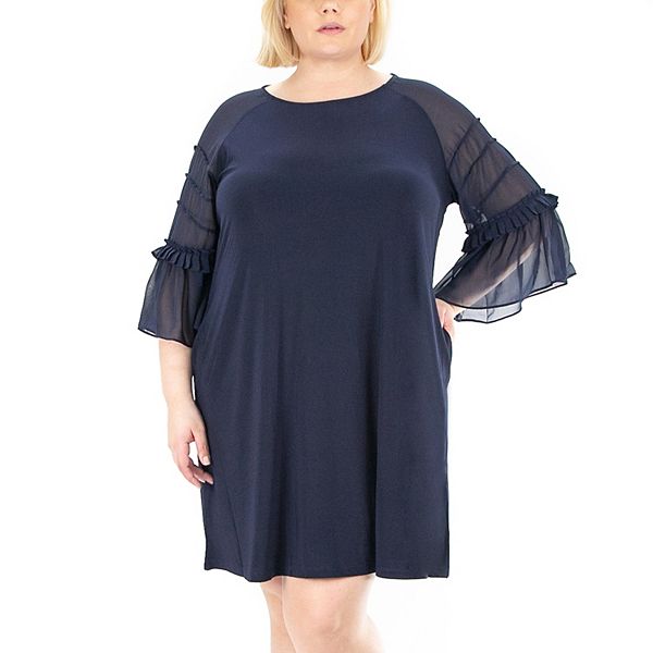 Plus Size Nina Leonard Shirred Chiffon Dress