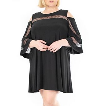 Plus Size Nina Leonard Dot Mesh Yoke Dress