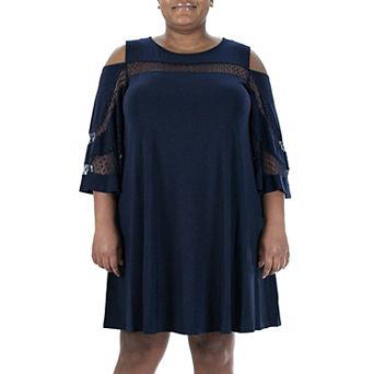 Plus Size Nina Leonard Dot Mesh Yoke Dress
