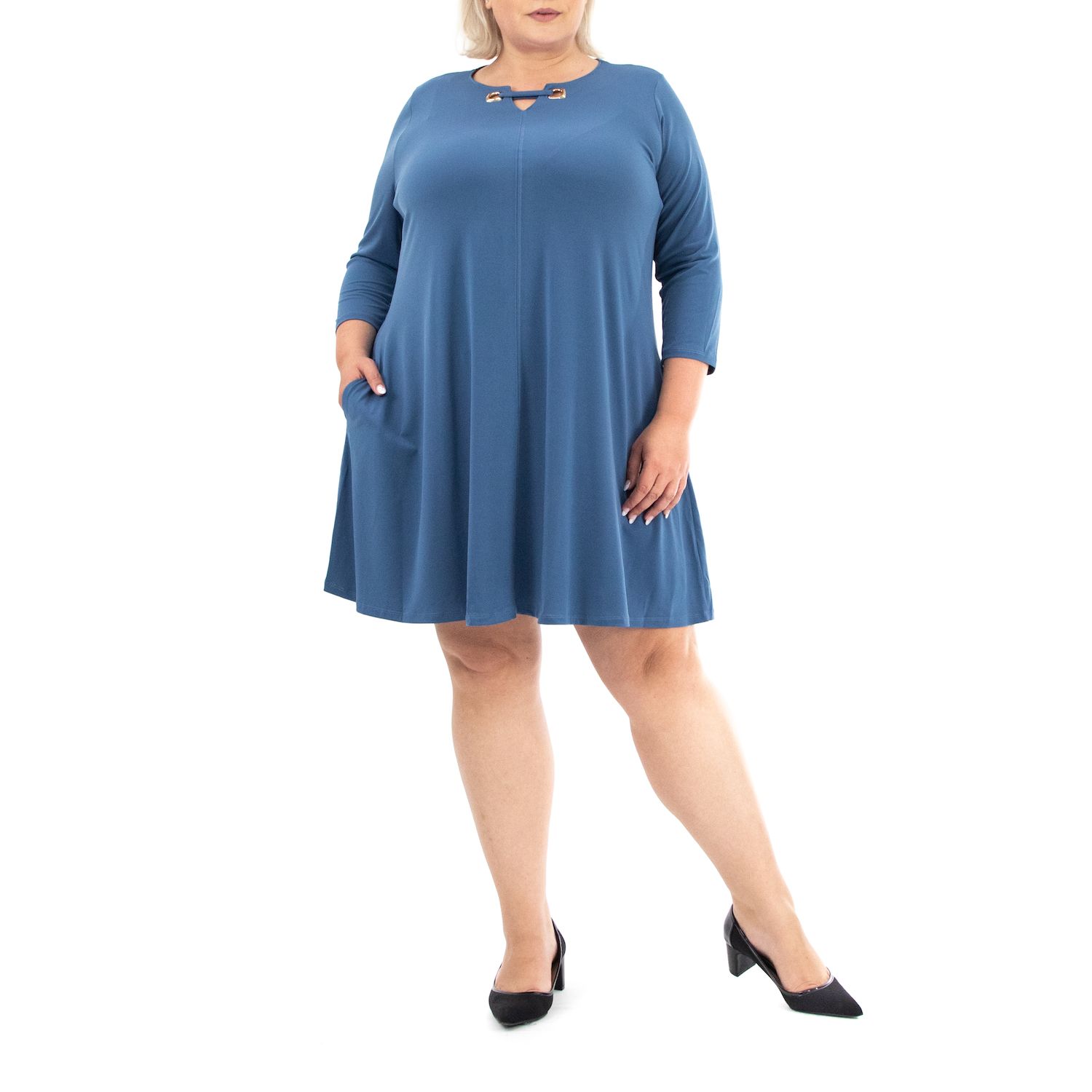 Женские платья Plus Size Nina Leonard Grommet Notchneck, цвет: Синий золотой — фото 1