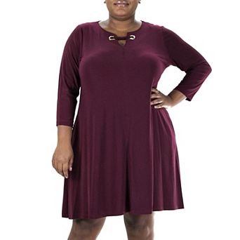 Plus Size Nina Leonard Grommet Notchneck Dress
