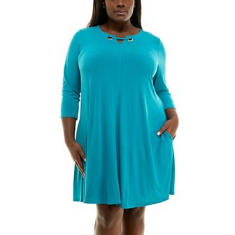 Plus Size Nina Leonard Grommet Notchneck Dress
