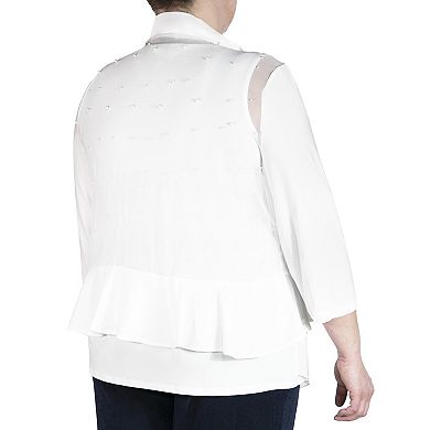 Plus Size Nina Leonard Simulated Pearl Back Bolero Cardigan