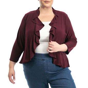 Plus Size Nina Leonard Simulated Pearl Back Bolero Cardigan