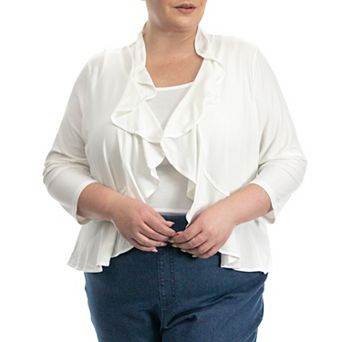 Plus Size Nina Leonard Simulated Pearl Back Bolero Cardigan