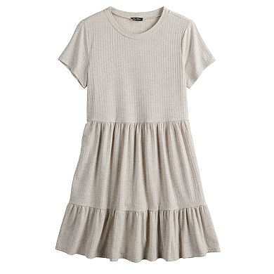 Juniors' Lily Rose Short Sleeve Knit Babydoll Dress