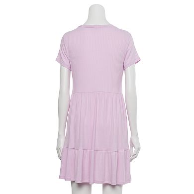 Juniors' Lily Rose Short Sleeve Knit Babydoll Dress