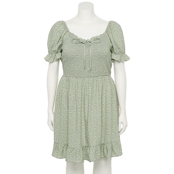 Juniors' Plus Size Lily Rose Short Sleeve Smocked Top Dress