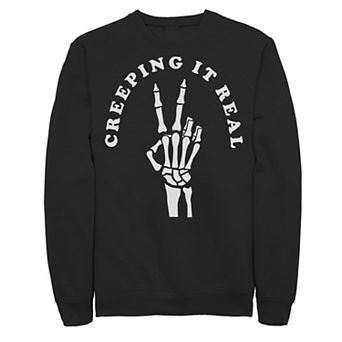 Mens Creeping It Real Skeleton Peace Sign Sweatshirt
