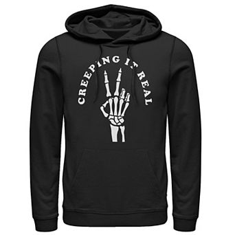 Mens Creeping It Real Skeleton Peace Sign Hoodie
