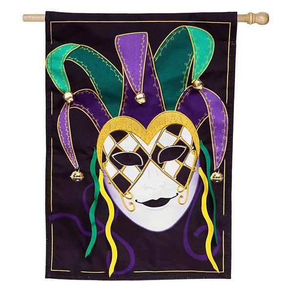 Mardi Gras Jester Mask Garden Flag