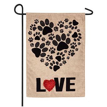 Paw Prints Heart Garden Flag