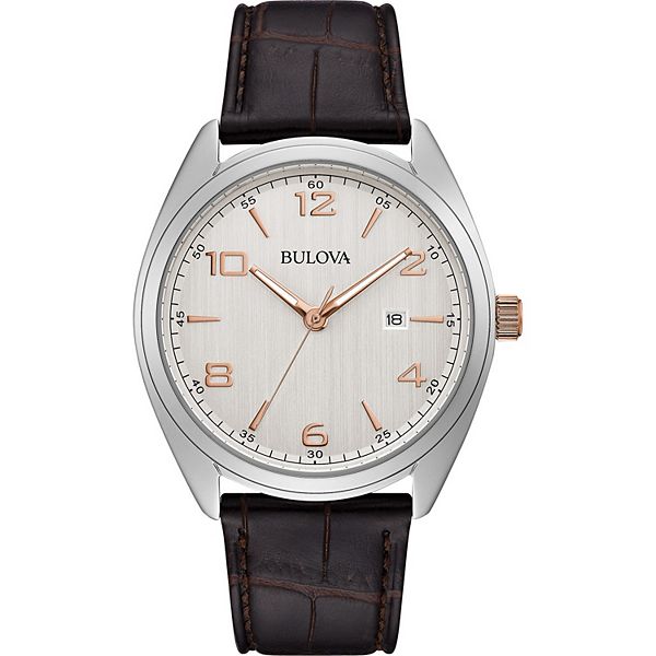 Bulova Men's Classic Brown Leather Strap Watch 98B347