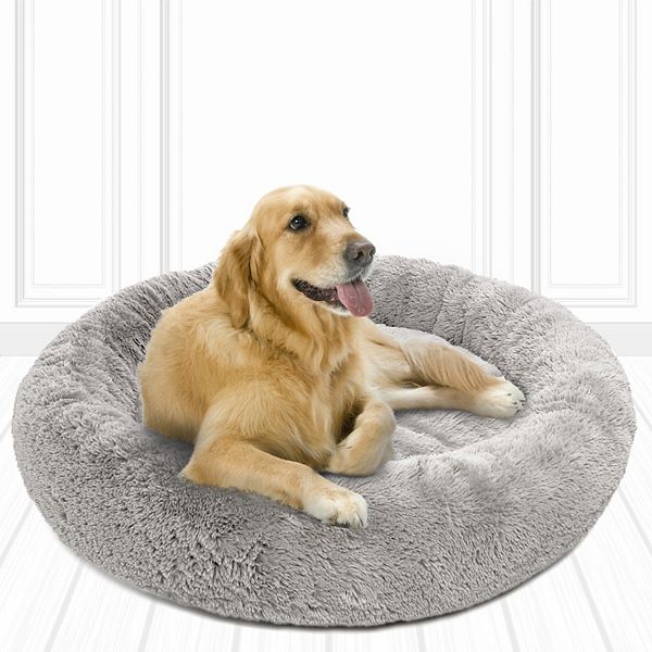 Madison Park Coco Faux Fur Self Warming Indoor Round Pet Donut Cuddler - Gray (LARGE)