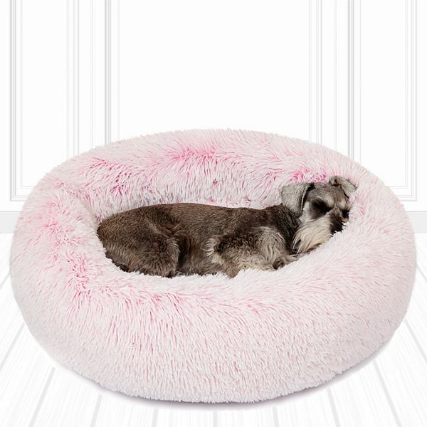 Friends Forever Coco 1-Piece Pink Faux Fur Round Donut Dog Bed, Medium 30"x30"