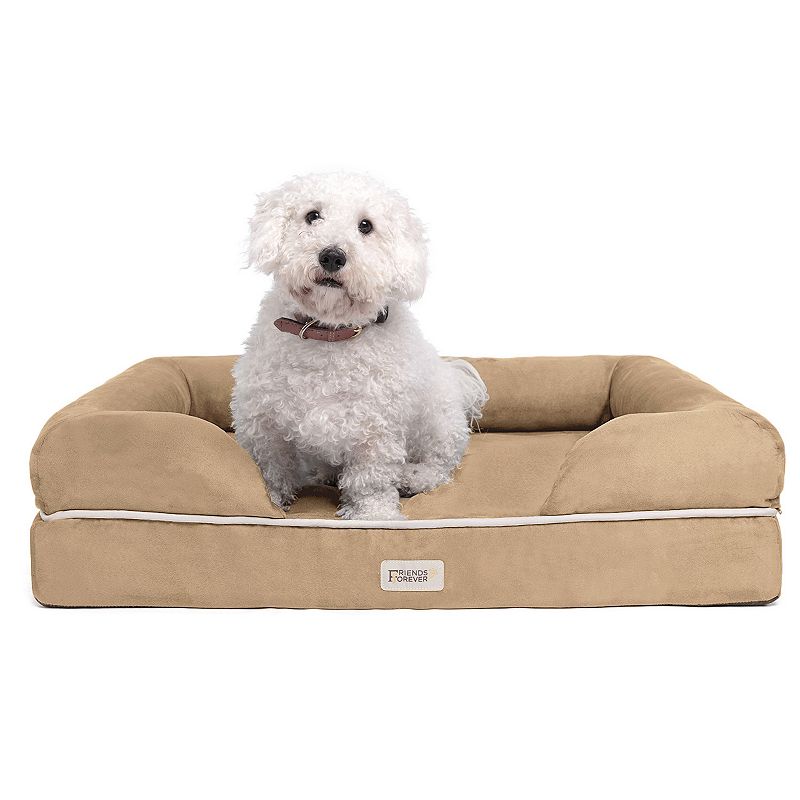 Friends Forever Hastings Pet Couch with Solid Memory Foam, Beig/Green, Larg