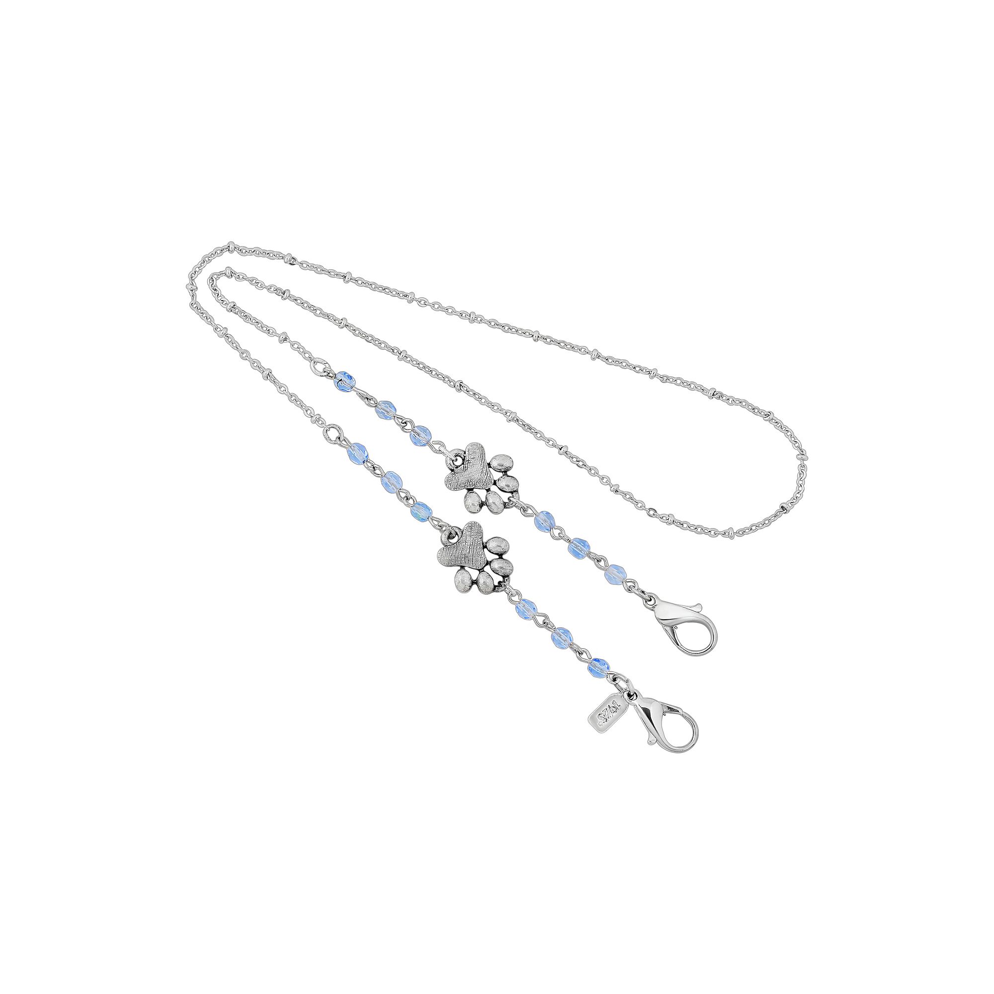 1928 Silver Tone Dog Paw Beaded Mask Holder, Womens, Blue