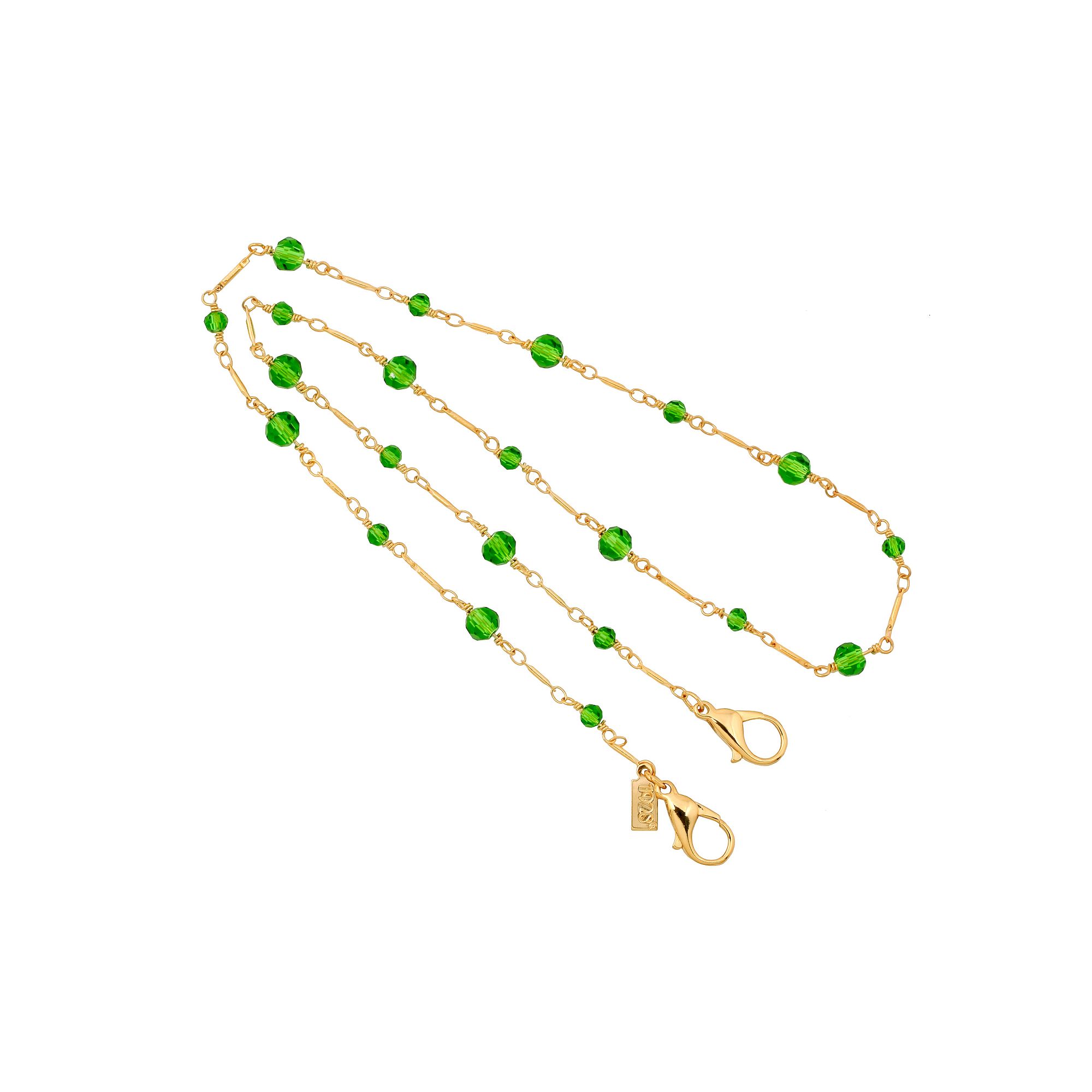 1928 Gold Tone Station Beaded Mask Holder, Womens, Green