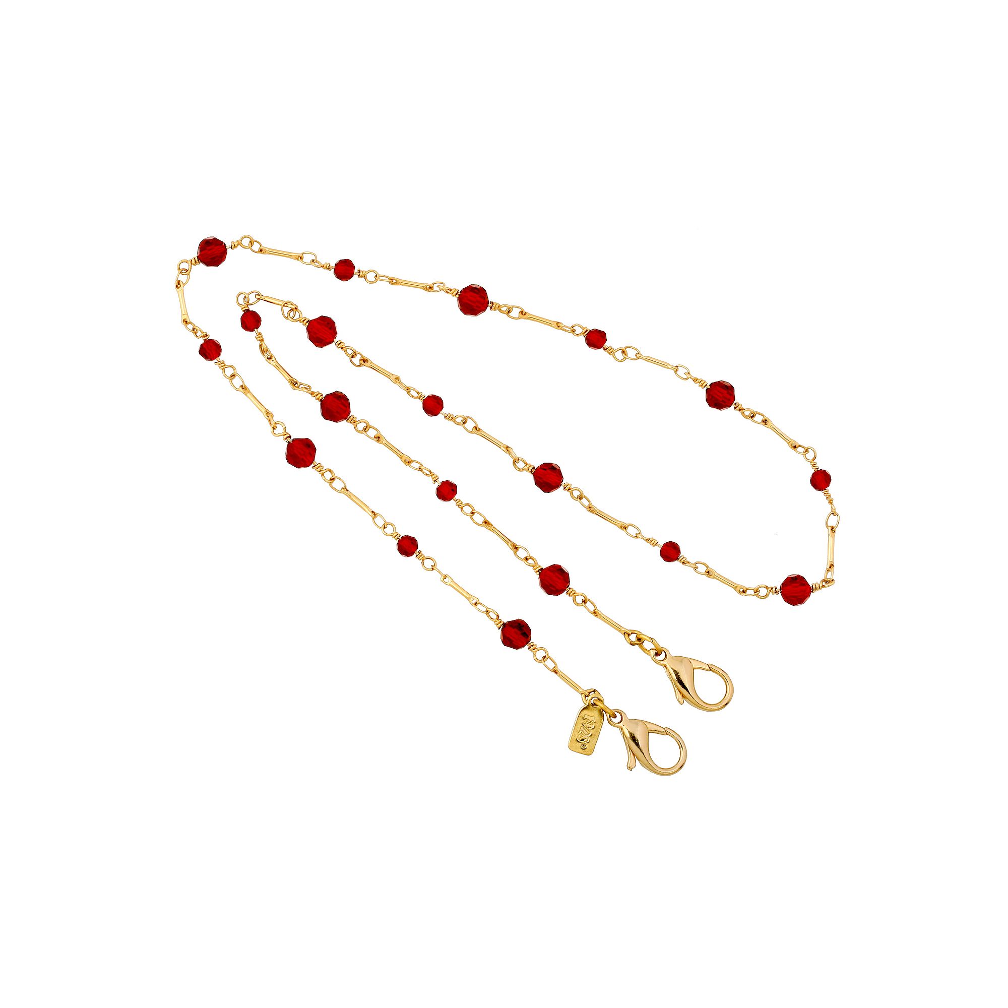 1928 Gold Tone Red Bead Mask Holder, Womens