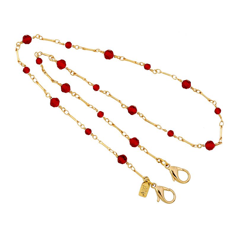 1928 Gold Tone Red Bead Mask Holder, Womens