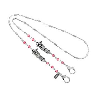 1928 Silver Tone Pink Bead & Cat Mask Holder