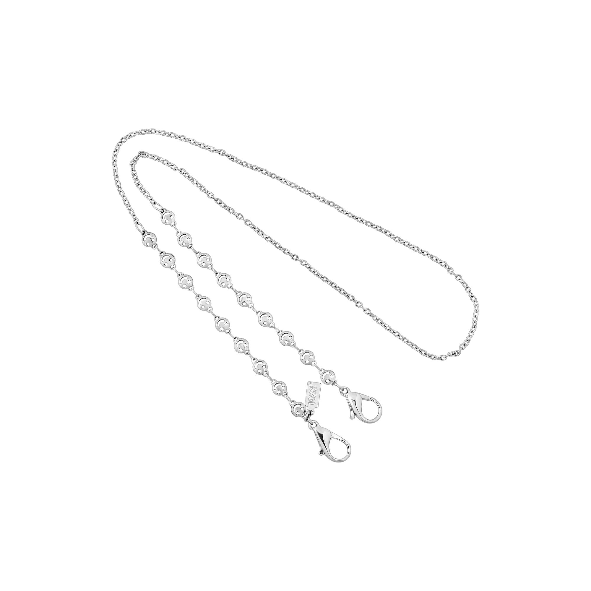 1928 Silver Tone Smiley Face Chain Mask Holder, Womens