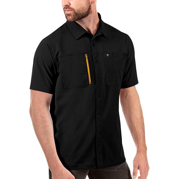 Men's Antigua Black New Orleans Saints Kickoff Button-Up Shirt