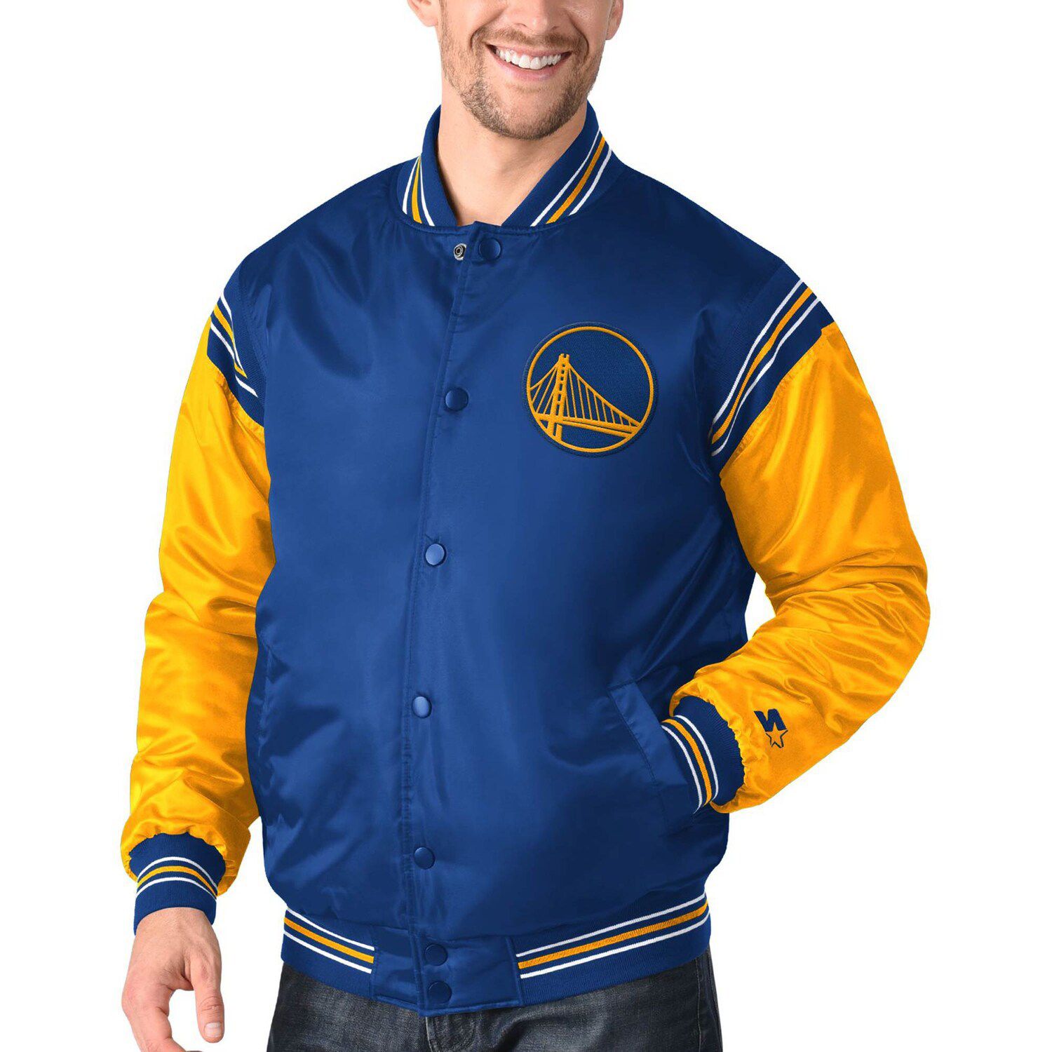 white and gold warriors jacket