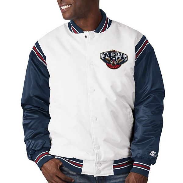 JH Design New Orleans Pelicans Navy/White Big & Tall Wool & Leather  Full-Snap Jacket