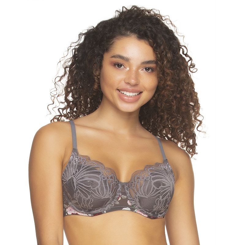 Paramour by Felina Tempting Plush Contoured Bra 135061, Women's, Size: 40 C, Medium Grey Floral