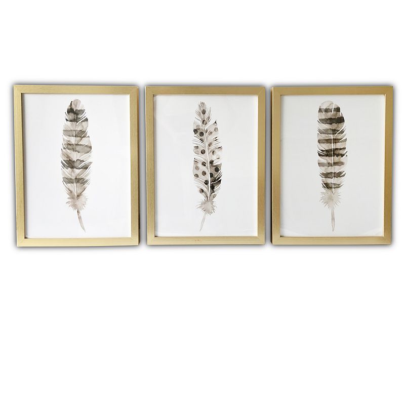 Gallery 57 3-piece Feathers Framed, Brown